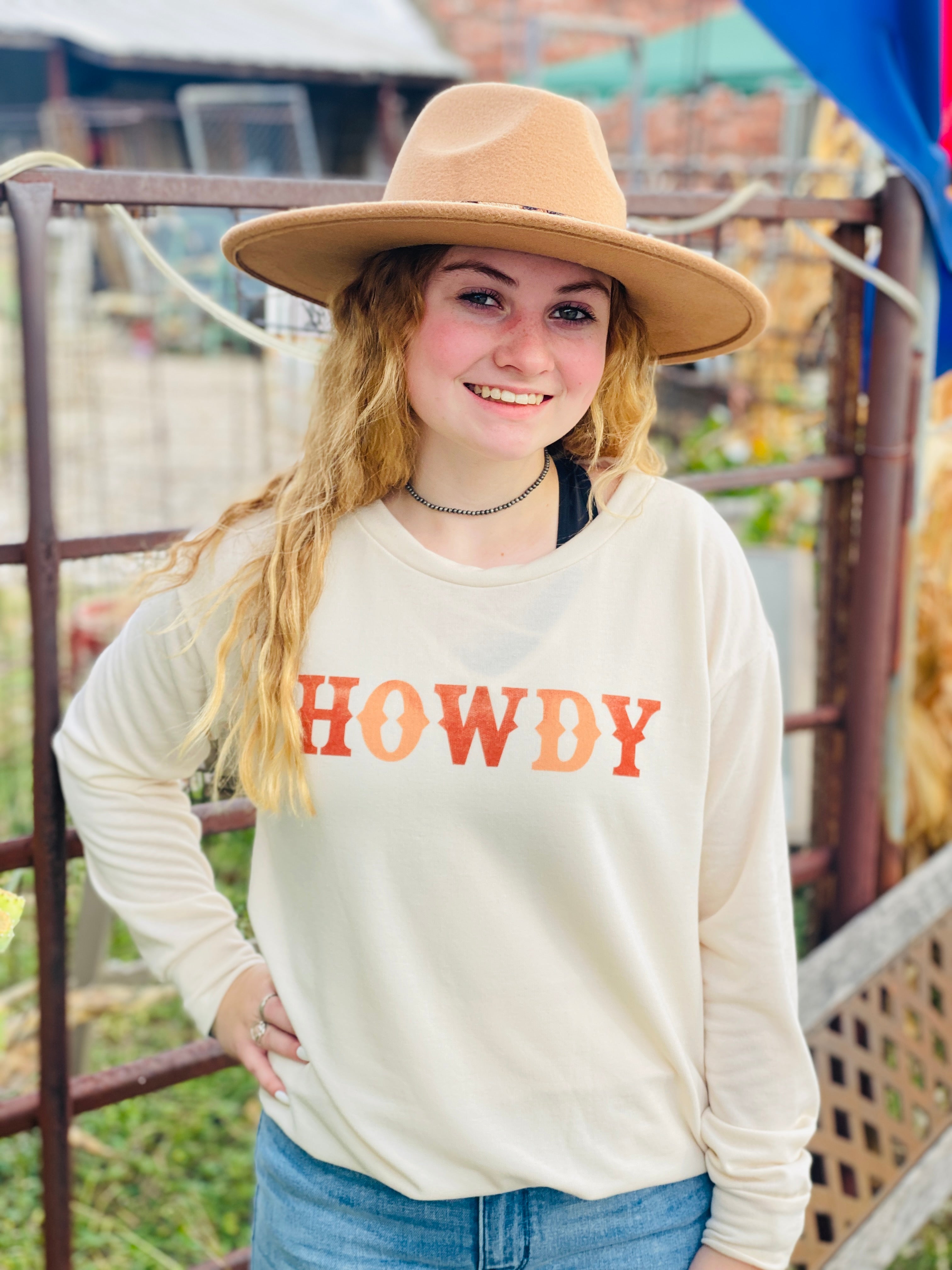 Howdy Cream Long Sleeve Sweatshirt