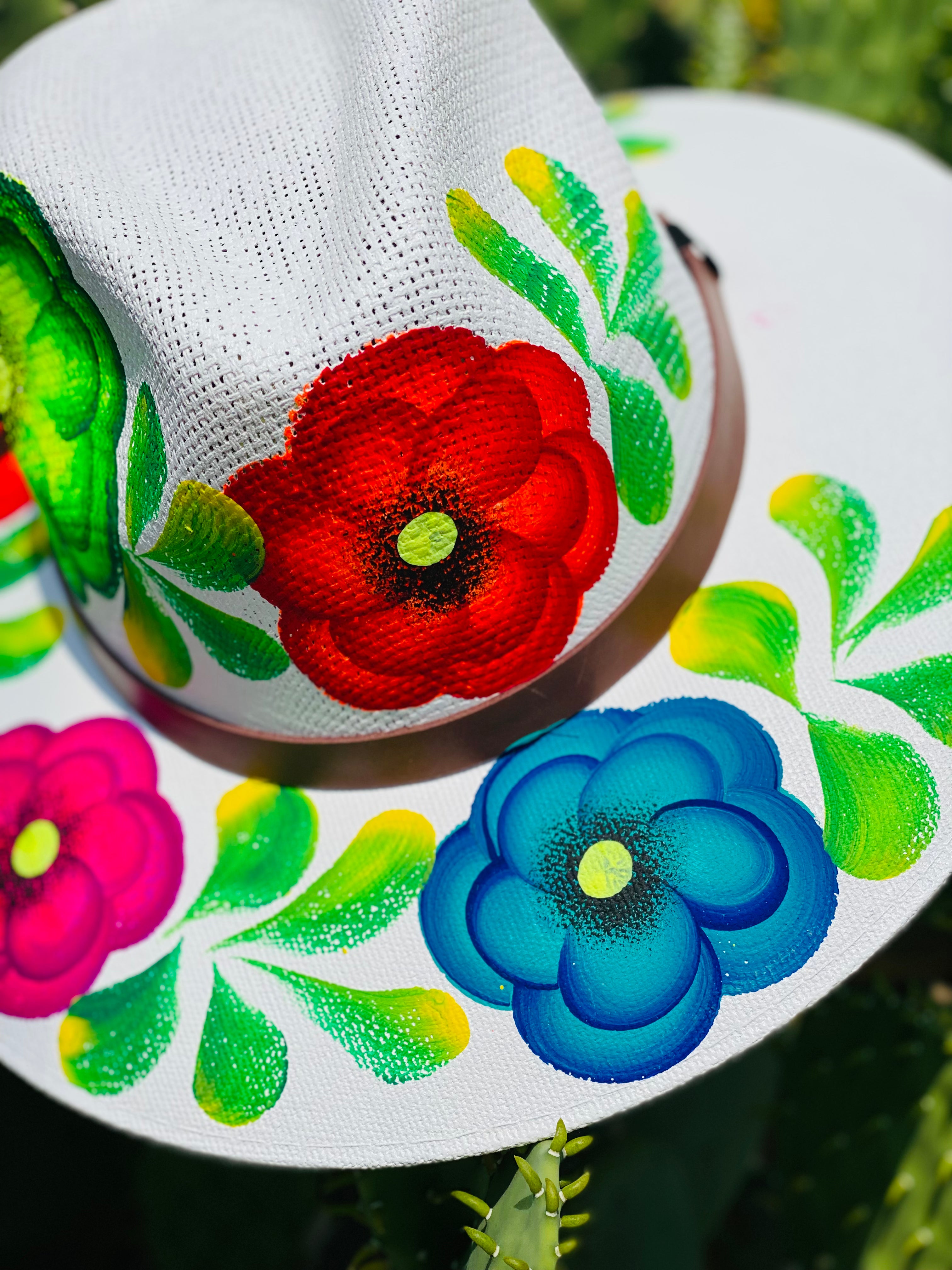 Multi Color Flowers Hand Painted Hat