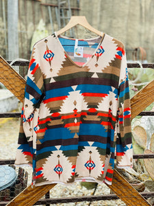 Who I Was Once Forest Green Aztec Long Sleeve Top