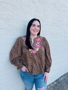Beautifully Wild Leopard Print Embroidered Top