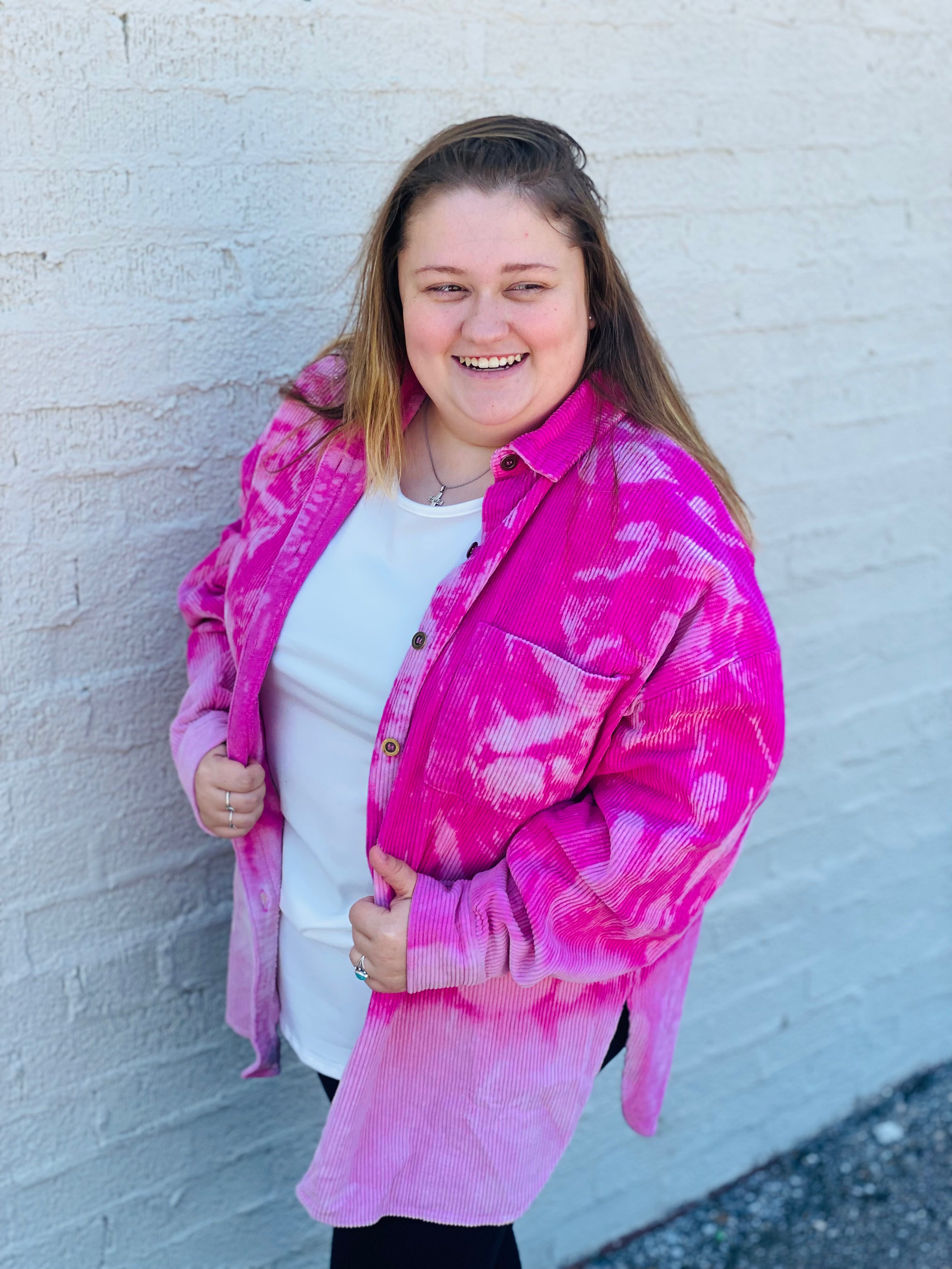 I Love Pink Thrills Acid Wash Corduroy Shacket