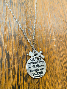 The Lord Will Fight For You Silver Toned Charm Necklace