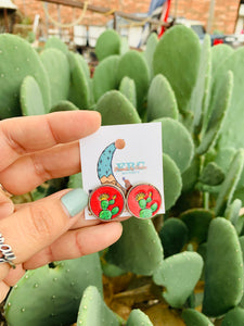Desert Life Red Cactus Painted Post Stud Earrings