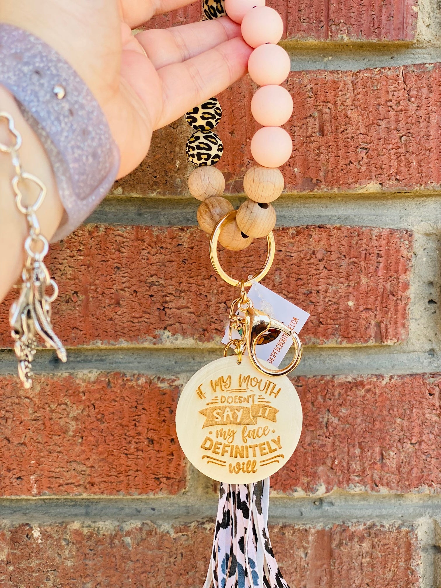 If My Mouth Doesn't Say It Leopard & Rose Marble Tassel Keychain Wristlet
