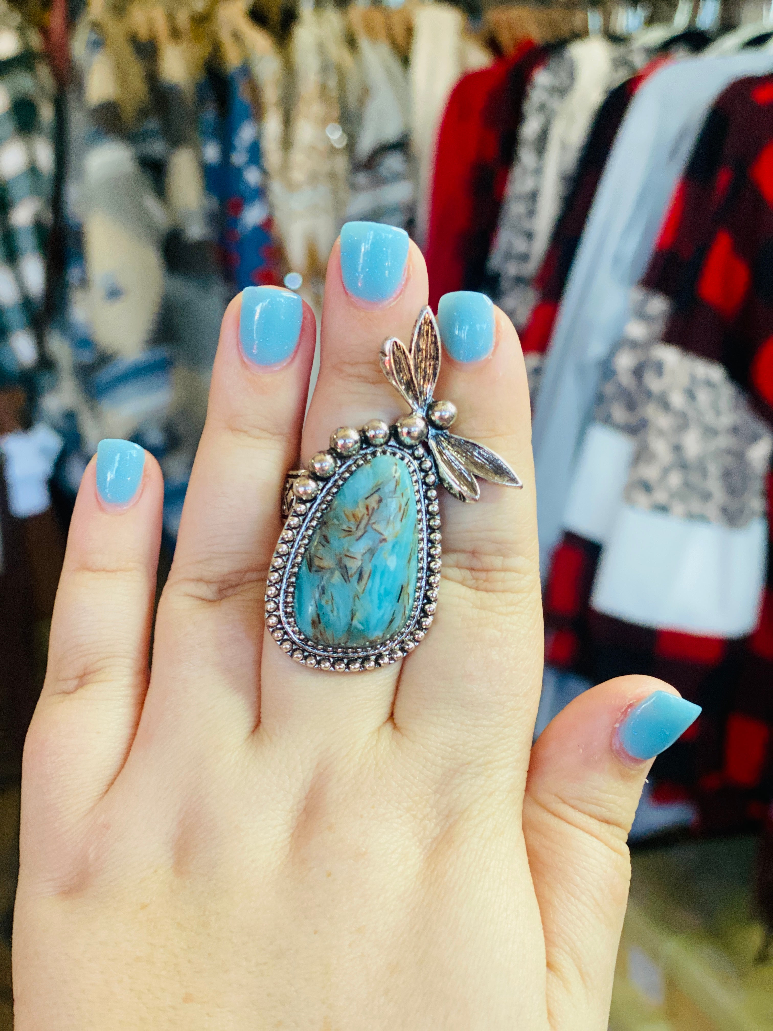 Fly With Me Dragonfly Turquoise Stretch Ring