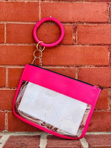 In The Clear Pink Clear Wristlet Clutch Bag