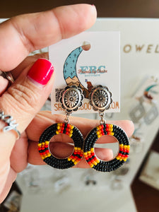 Wanting To Be More Black Beaded Concho Post Drop Earrings