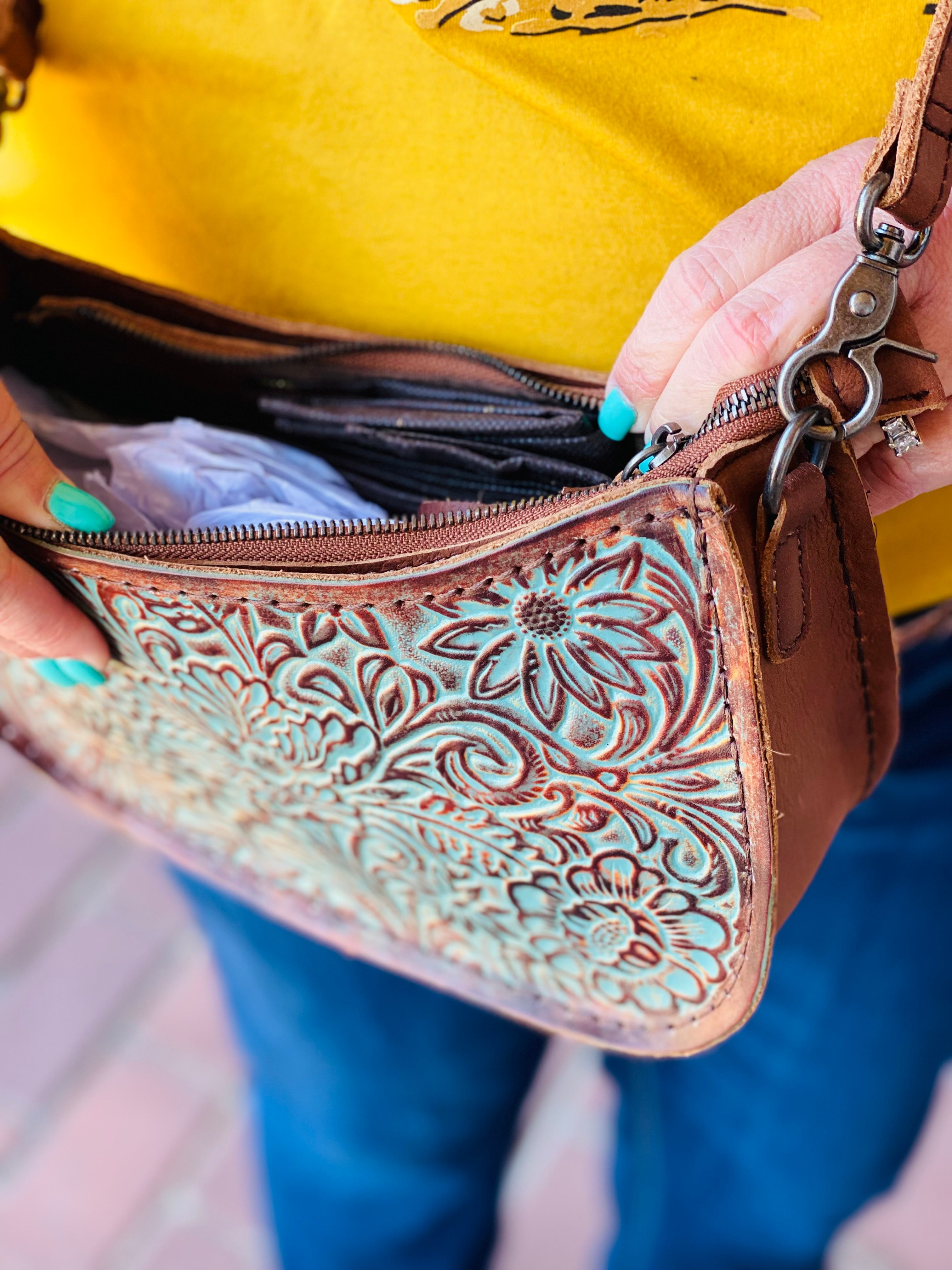 Wild West Flower Genuine Leather Tooled Purse