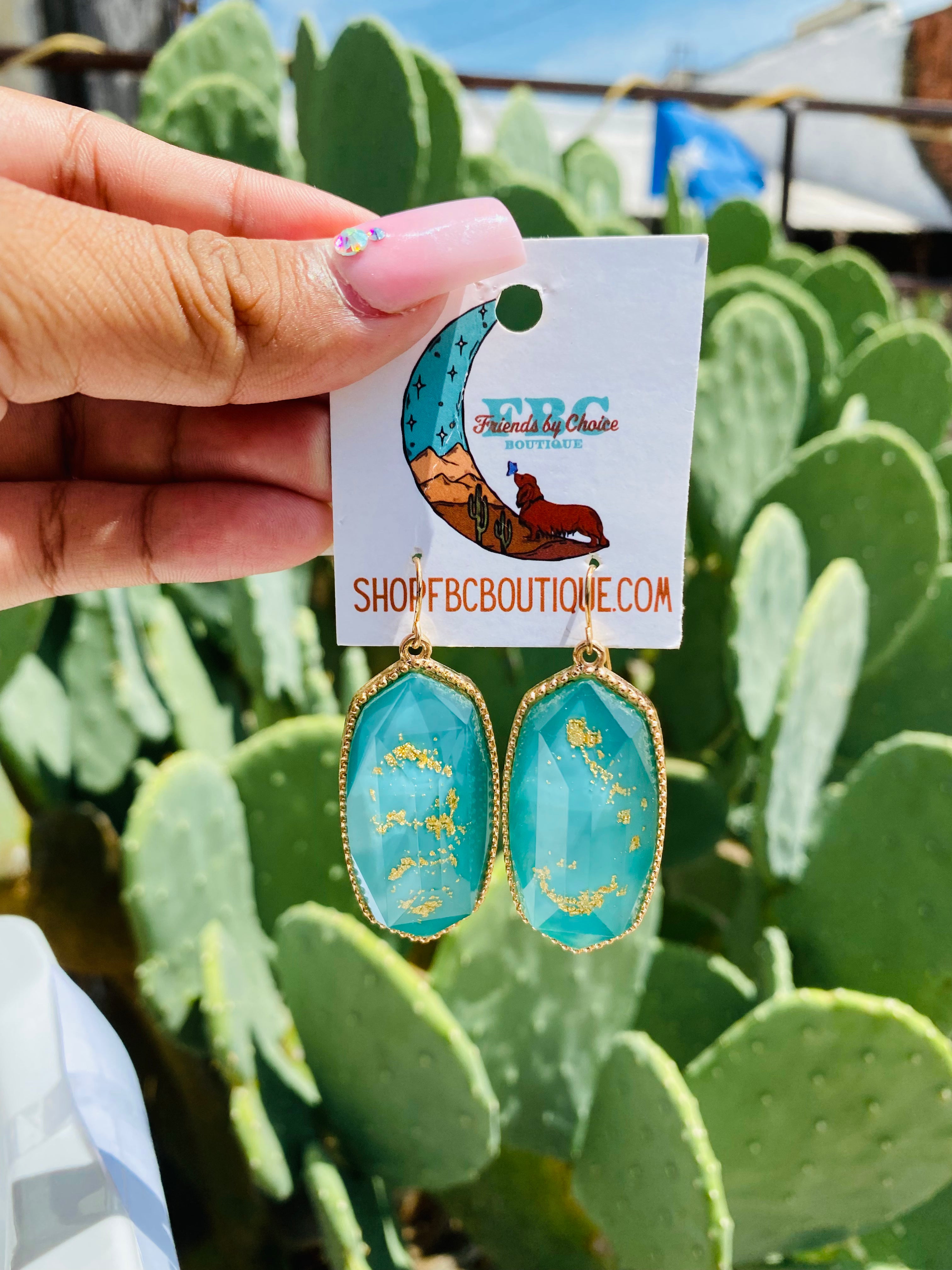Stuck On You Teal & Gold Dangle Earrings