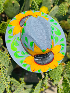 Grey Sunflower Hand Painted Hat