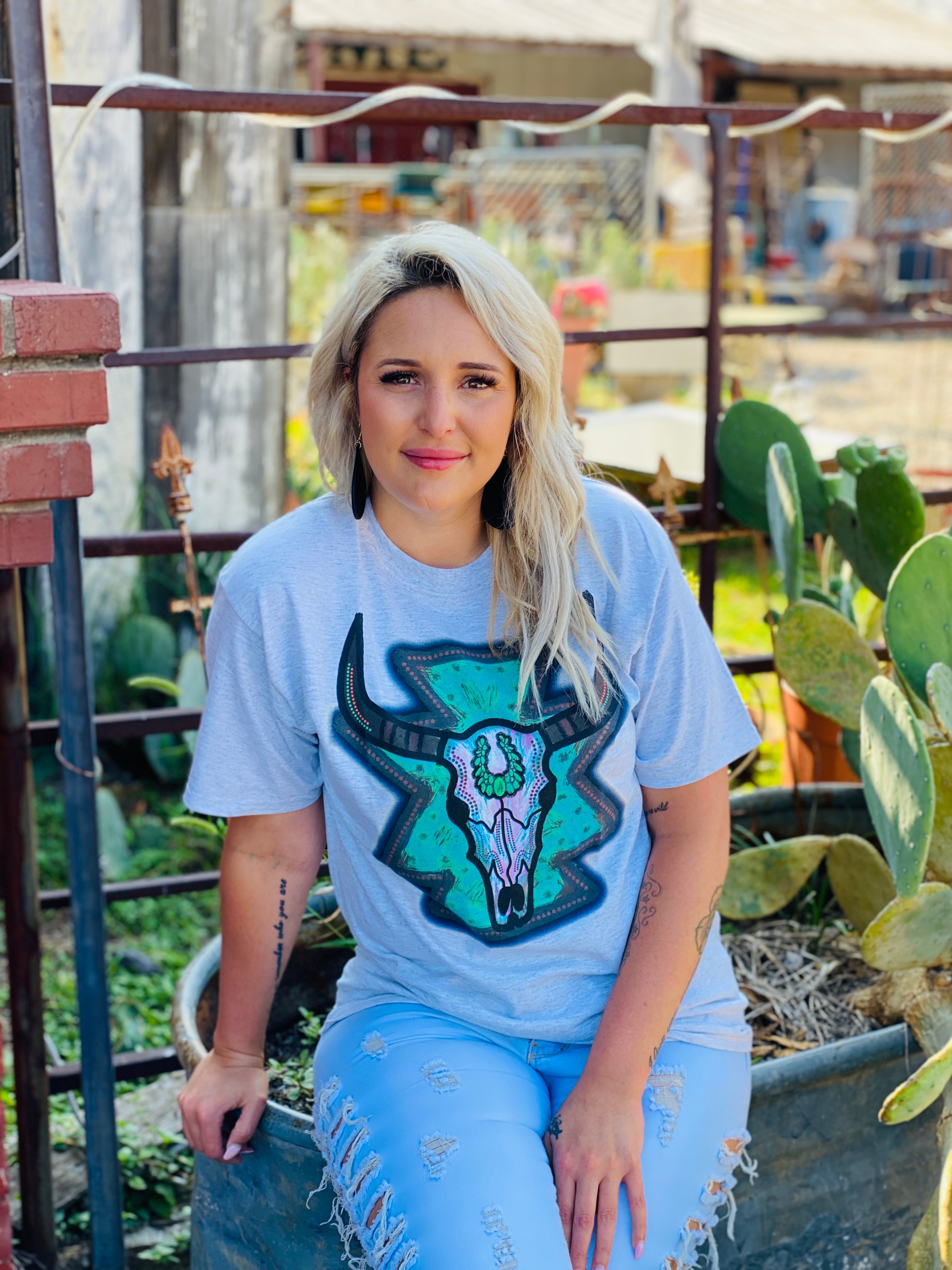 Squash Blossom Steer Turquoise Comfy Tee
