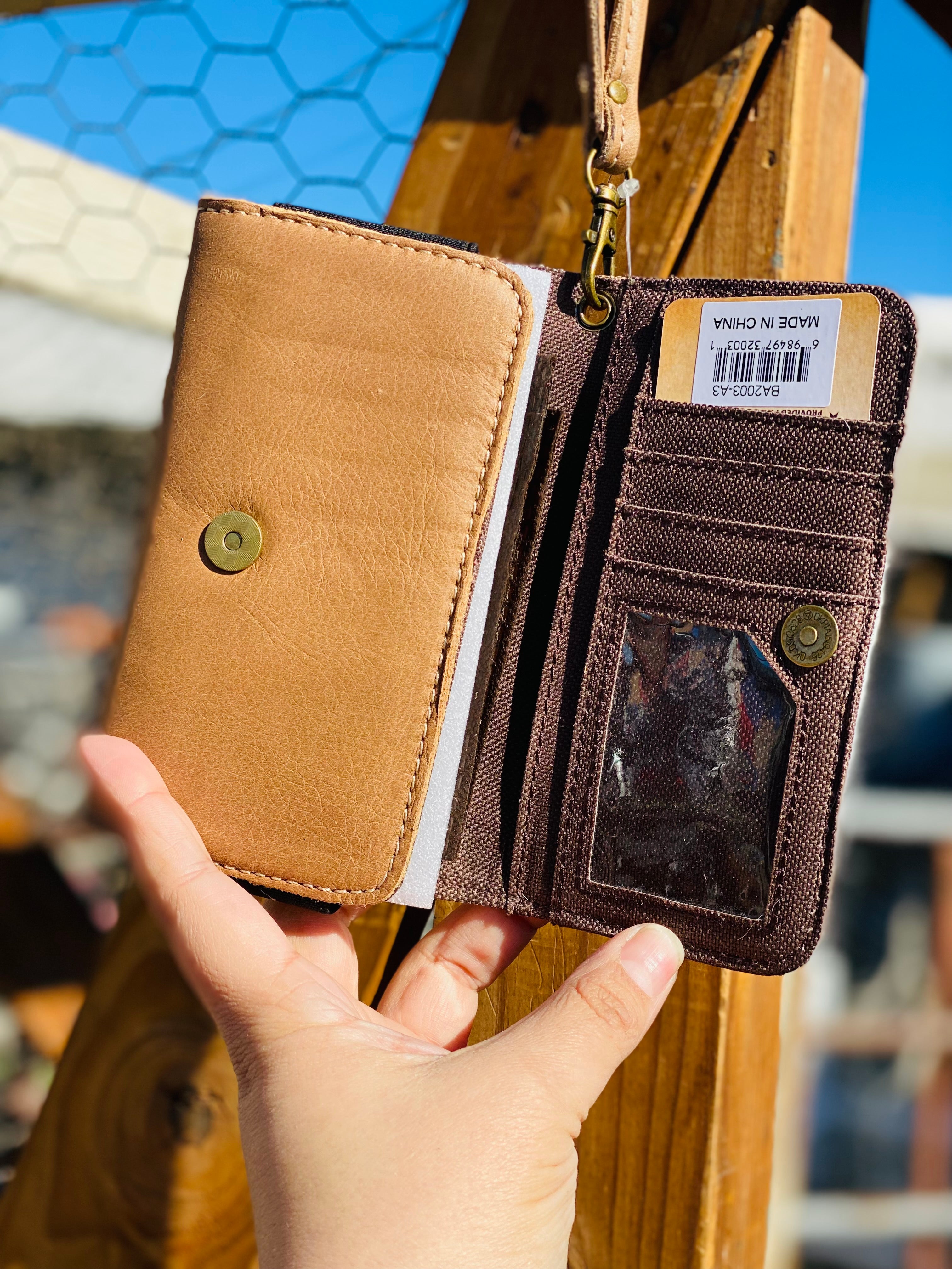 In Hindsight Brown Genuine Leather Cowhide Phone Wristlet Wallet