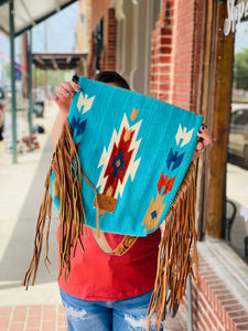 Teal Me Not Tooled Genuine Leather  Saddle Blanket American Darling Crossbody Bag
