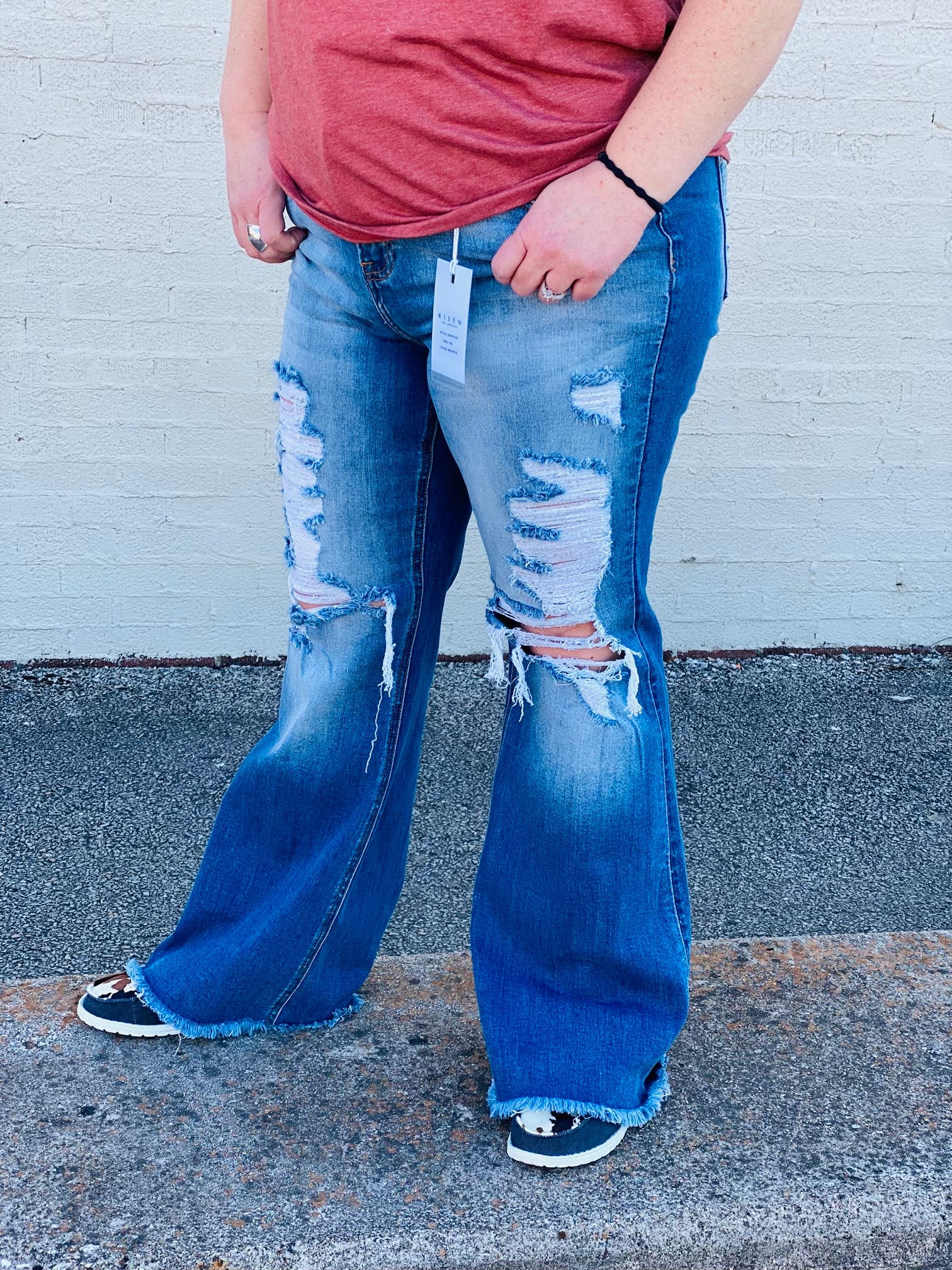 Fire In My Soul High Waisted Distressed Flare Denim Jeans