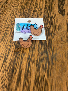 What The Cluck Wood Post Stud Earrings