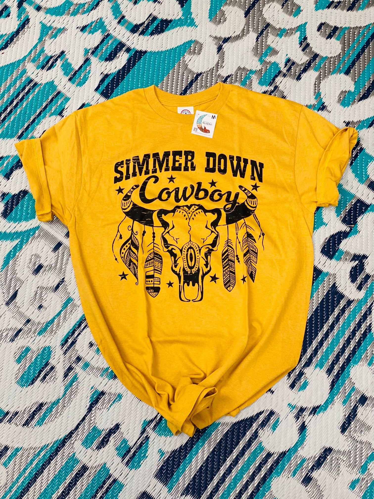 Mustard Simmer Down Cowboy Steer Comfy Tee