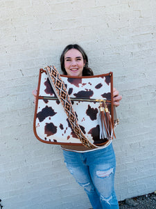 Just A Way Of Life Brown Cow Print Guitar Strap Purse