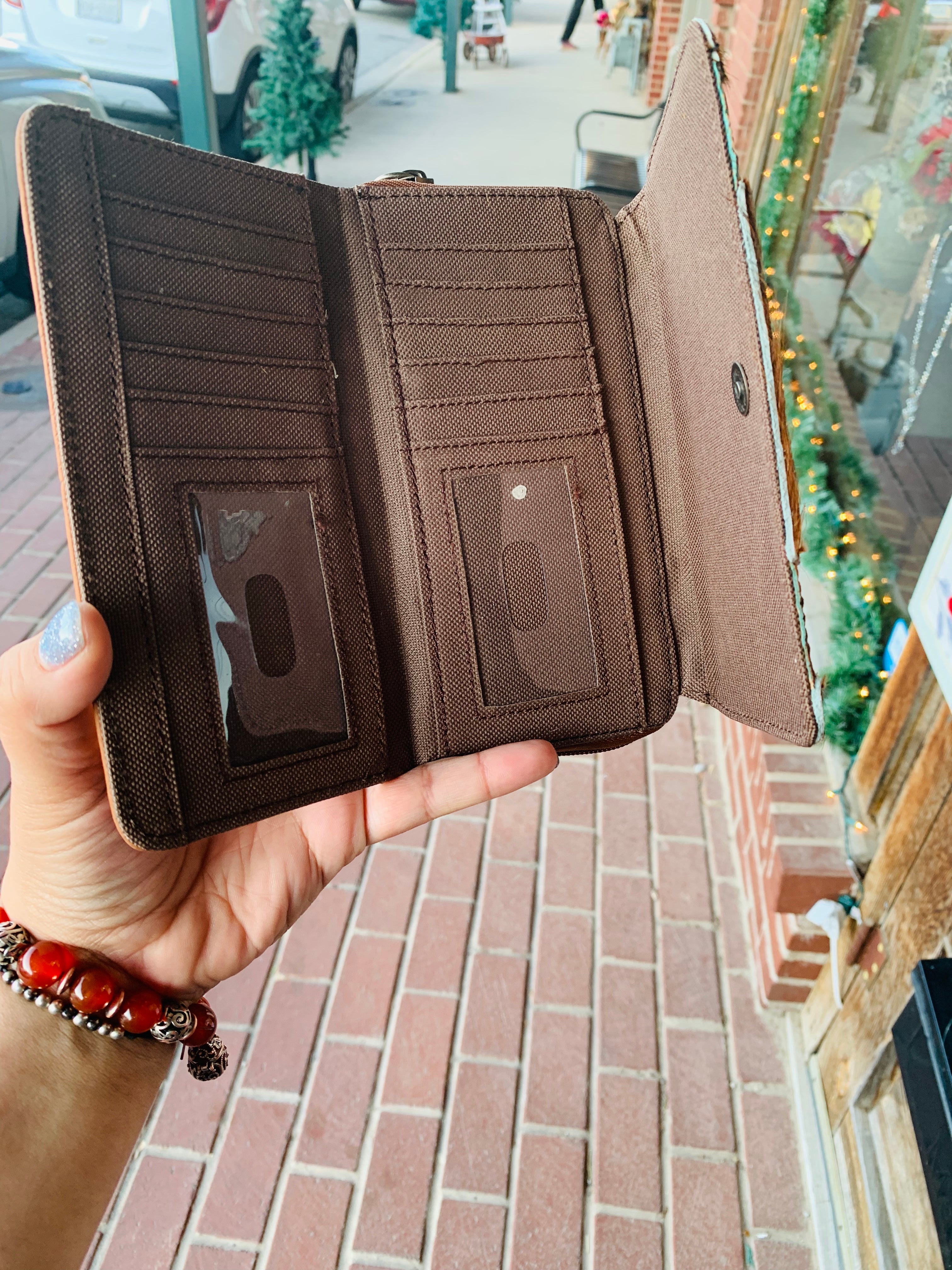 This One's For You Brown Wallet Genuine Leather Cowhide Crossbody Purse