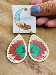 I Wood Aztec You A Question Red & White Teardrop Earrings