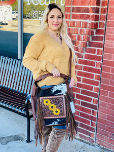 On The Bright Side Hand Tooled Painted Genuine Leather Cowhide Purse