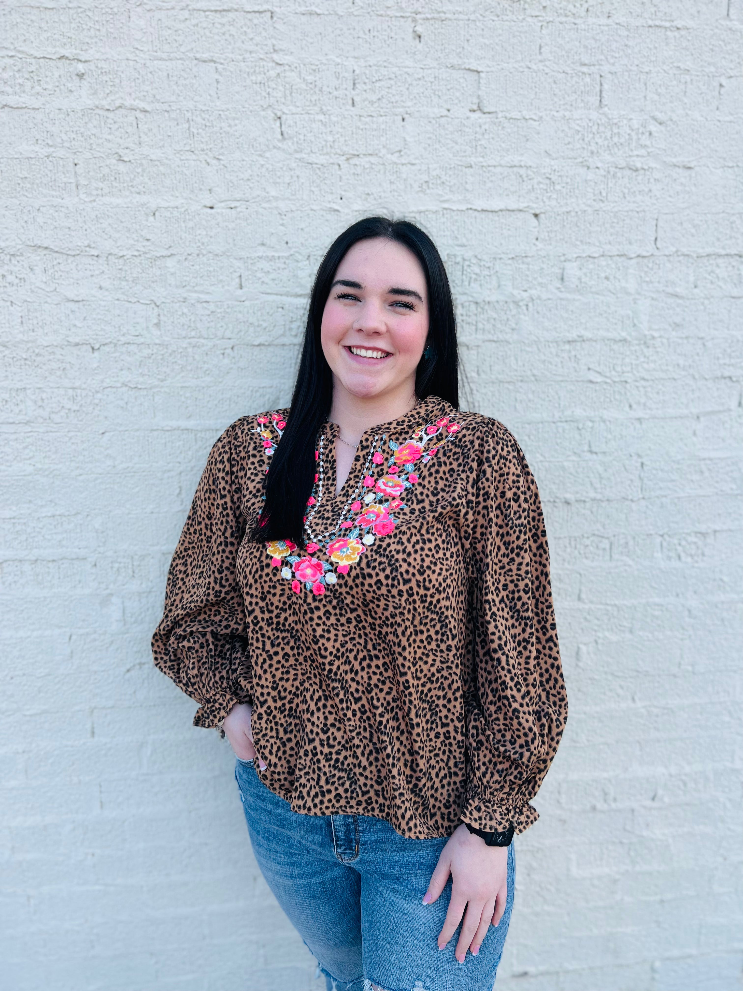 Beautifully Wild Leopard Print Embroidered Top