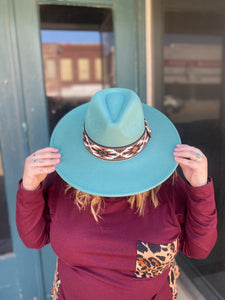 Hats Off To You Teal Aztec Trim Fedora Hat