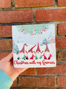 Gnome Christmas Wooden Box Sign