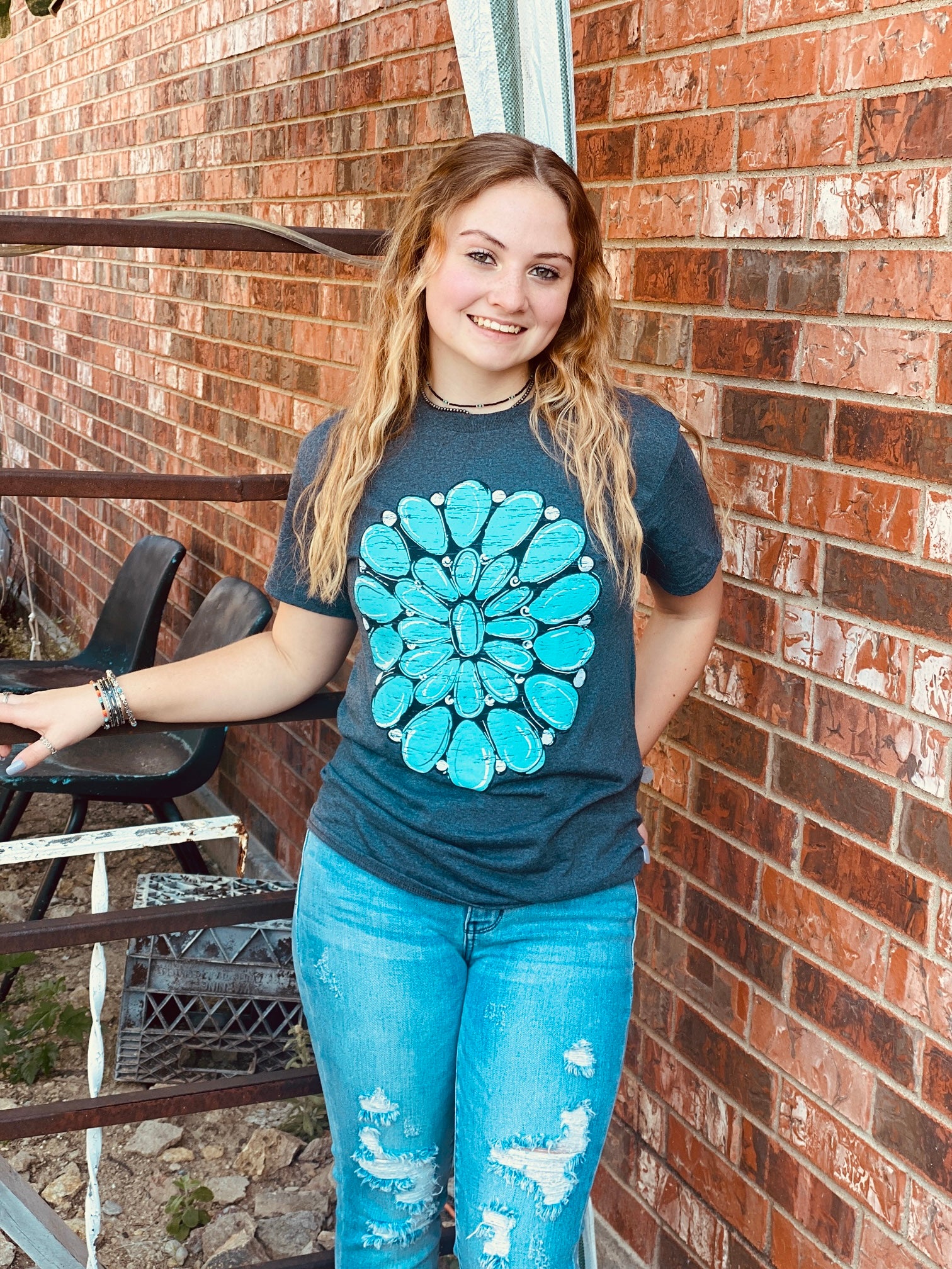 Turquoise Concho Western Comfy Tee