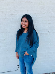 Running A Little Late Teal Oversized Sweater Top