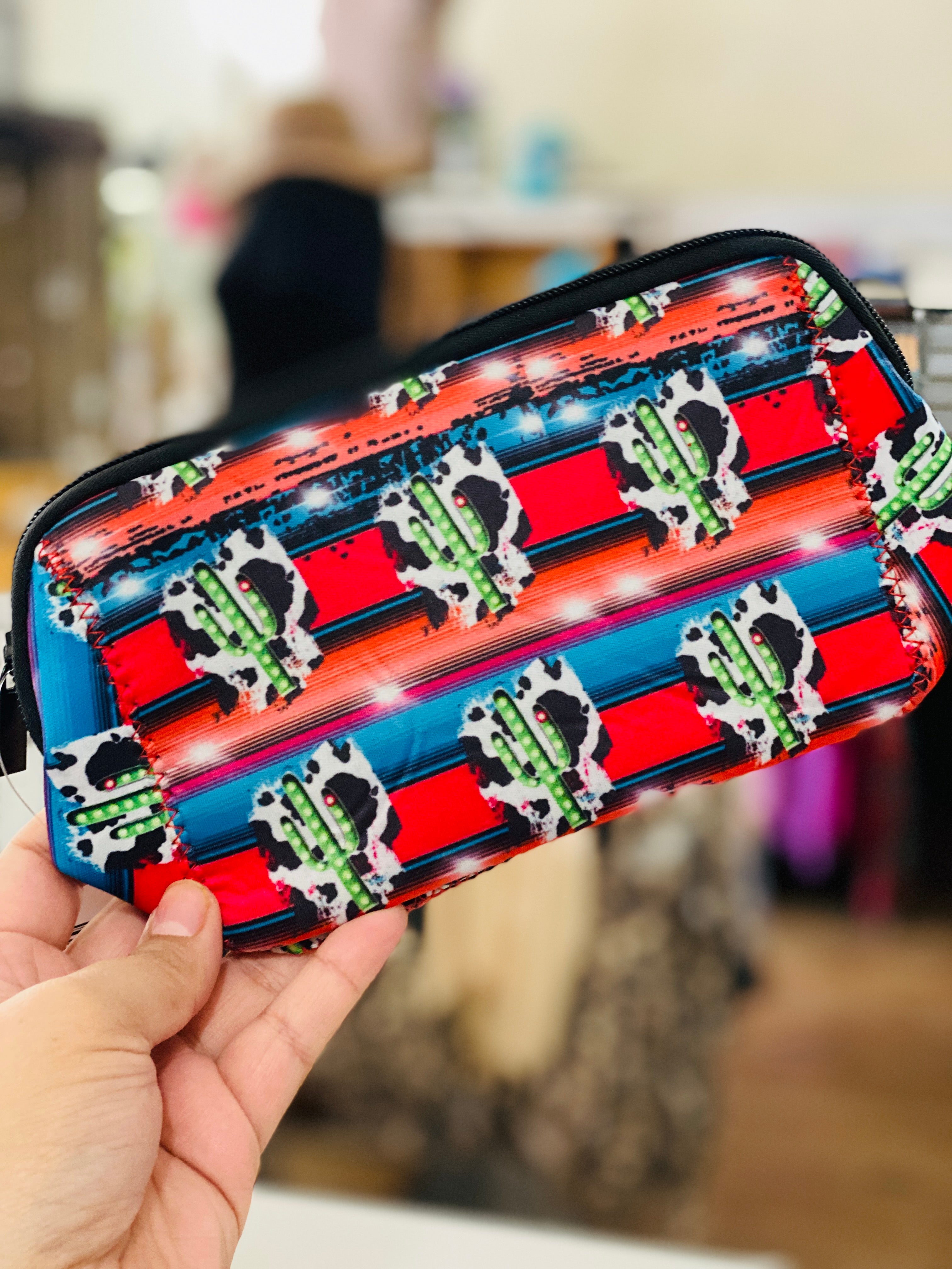 Cow Print Serape Cactus Neoprene Bag