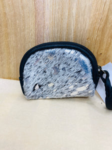 It's In The Bag Silver Foil Black & Grey Cowhide Small Coin Bag