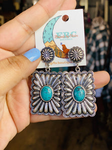 Square Up Turquoise Concho Post Drop Earrings