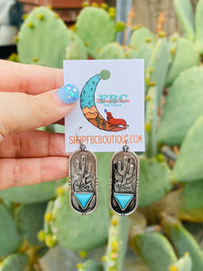 Our Hideout Cactus Steer Turquoise Dangle Earrings