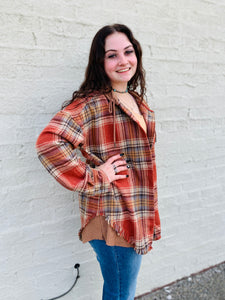 Fall In The Country Rust Plaid Hooded Shacket