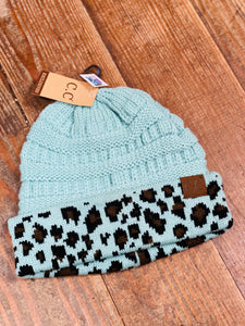 Just A Glimpse Leopard Trim Mint CC Exclusives Beanie Hat