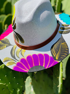 Colorful Flowers & Gold Detail Grey Hand Painted Hat