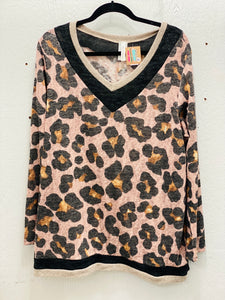 Pink Cheetah V-Neck Long Sleeve Top