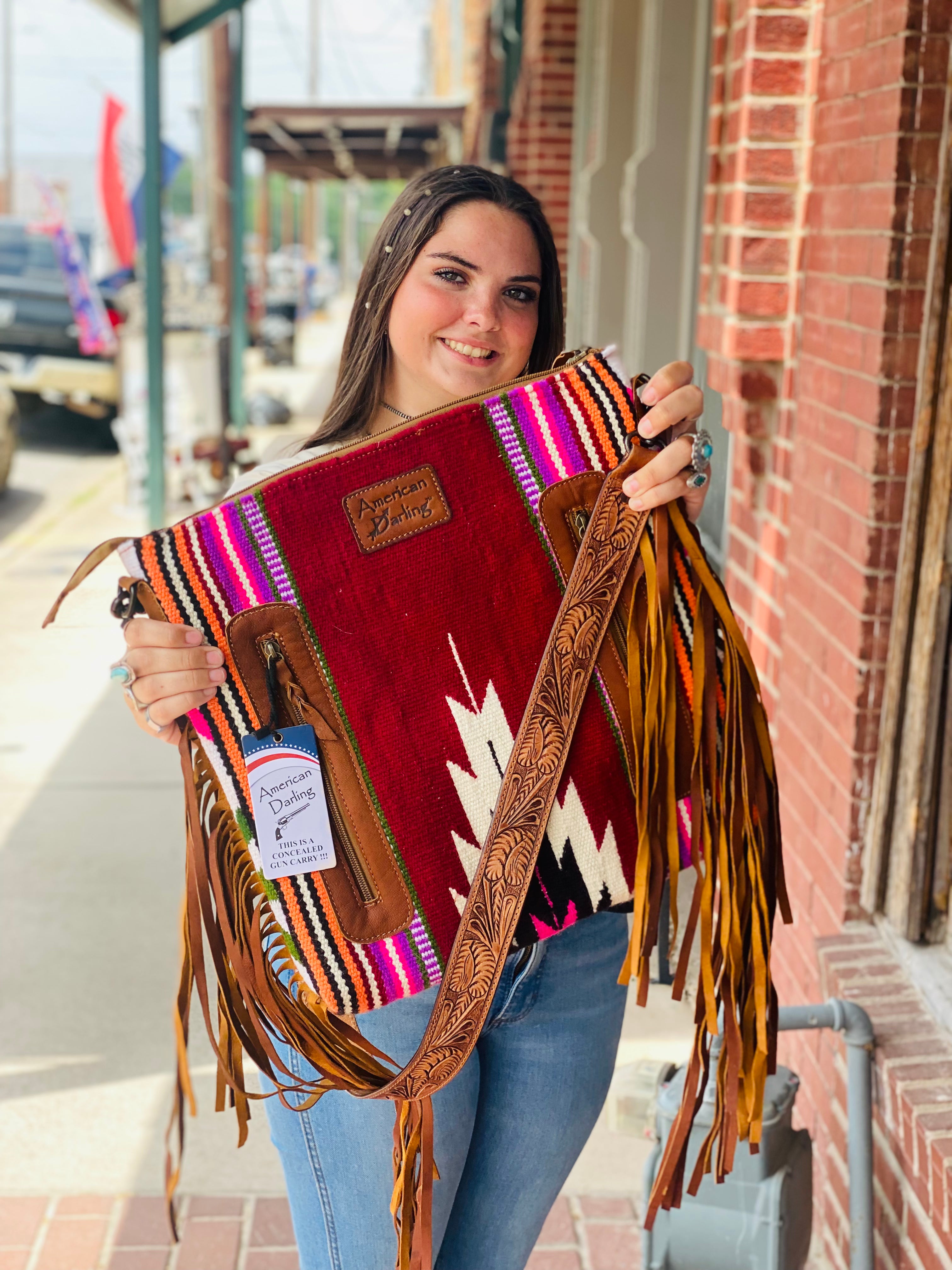 Serape Leather Fringe Crossbody from American Darling