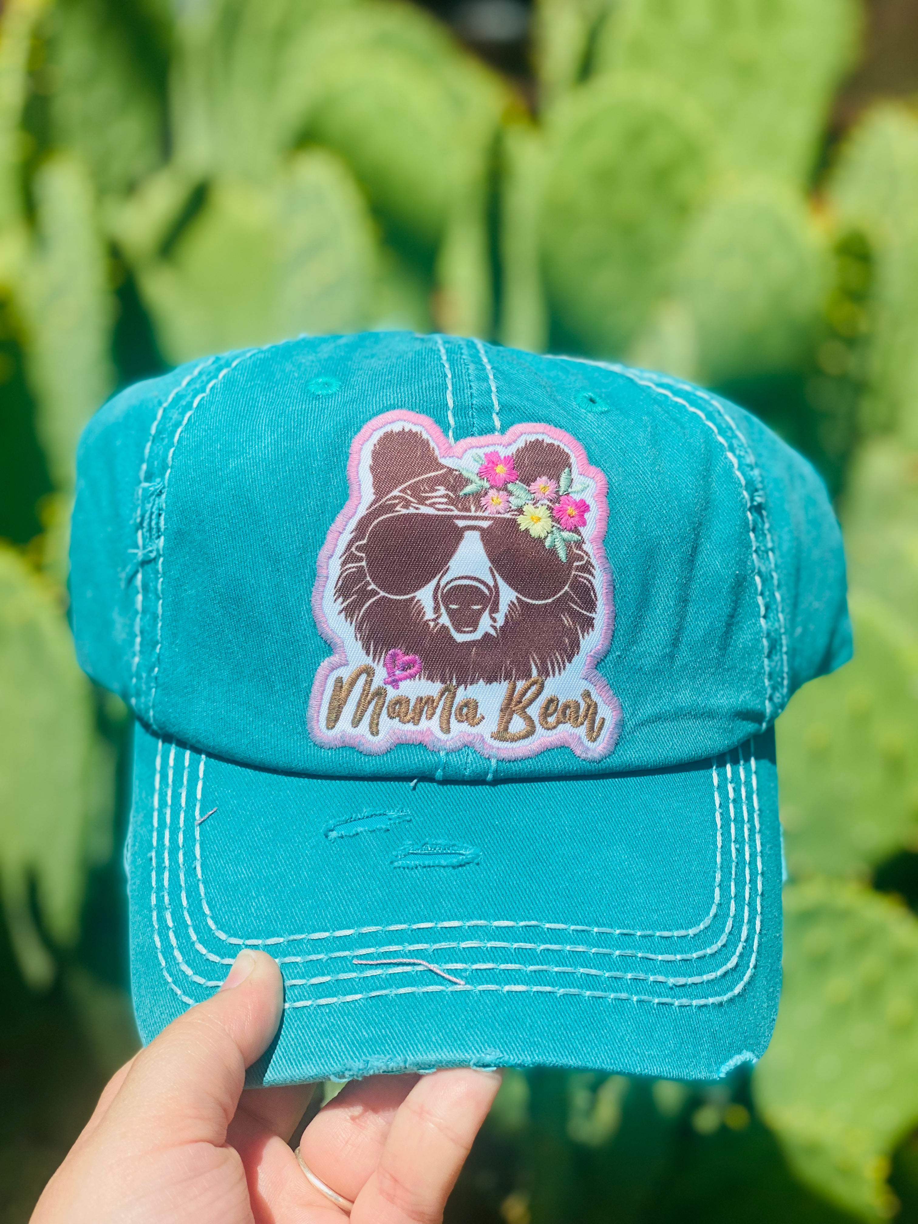Mama Bear Turquoise Baseball Hat