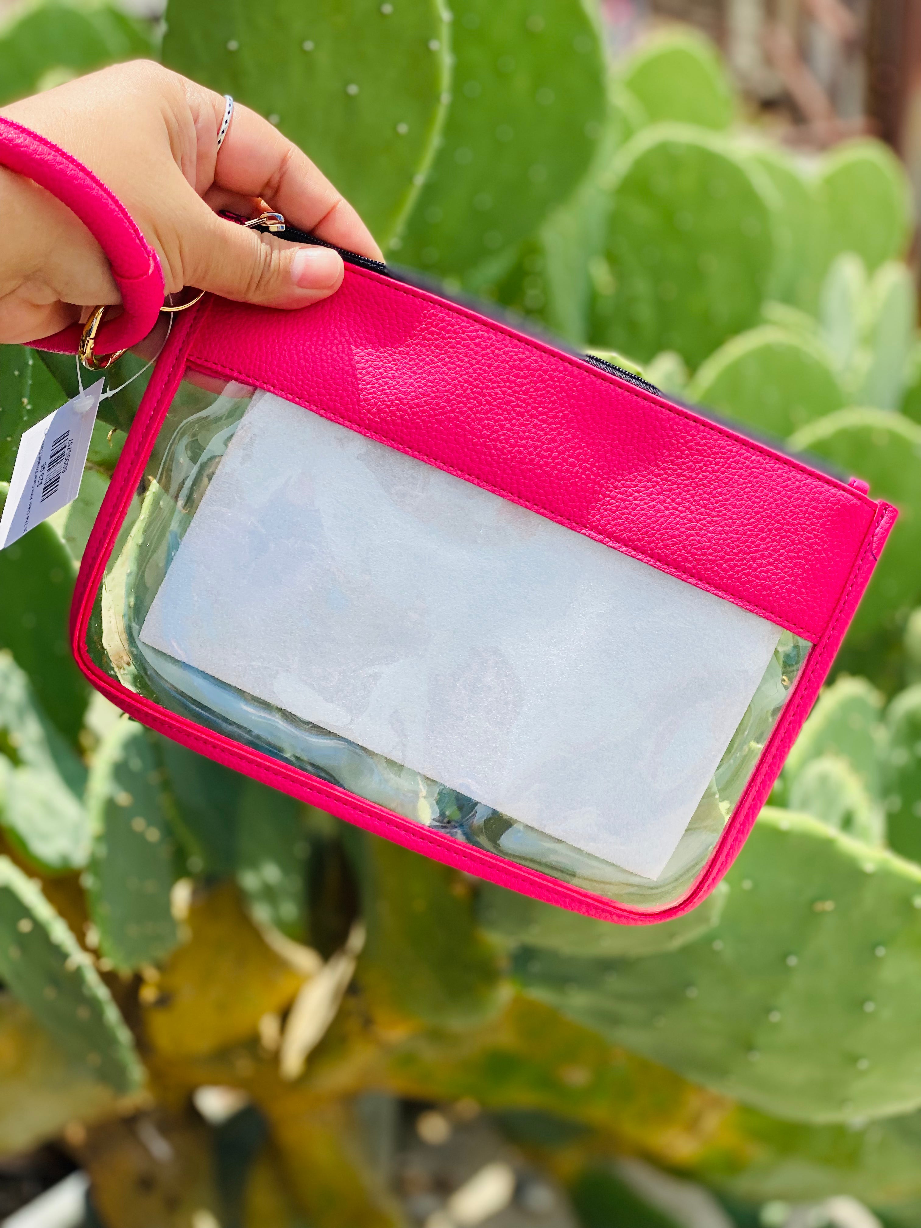In The Clear Pink Clear Wristlet Clutch Bag