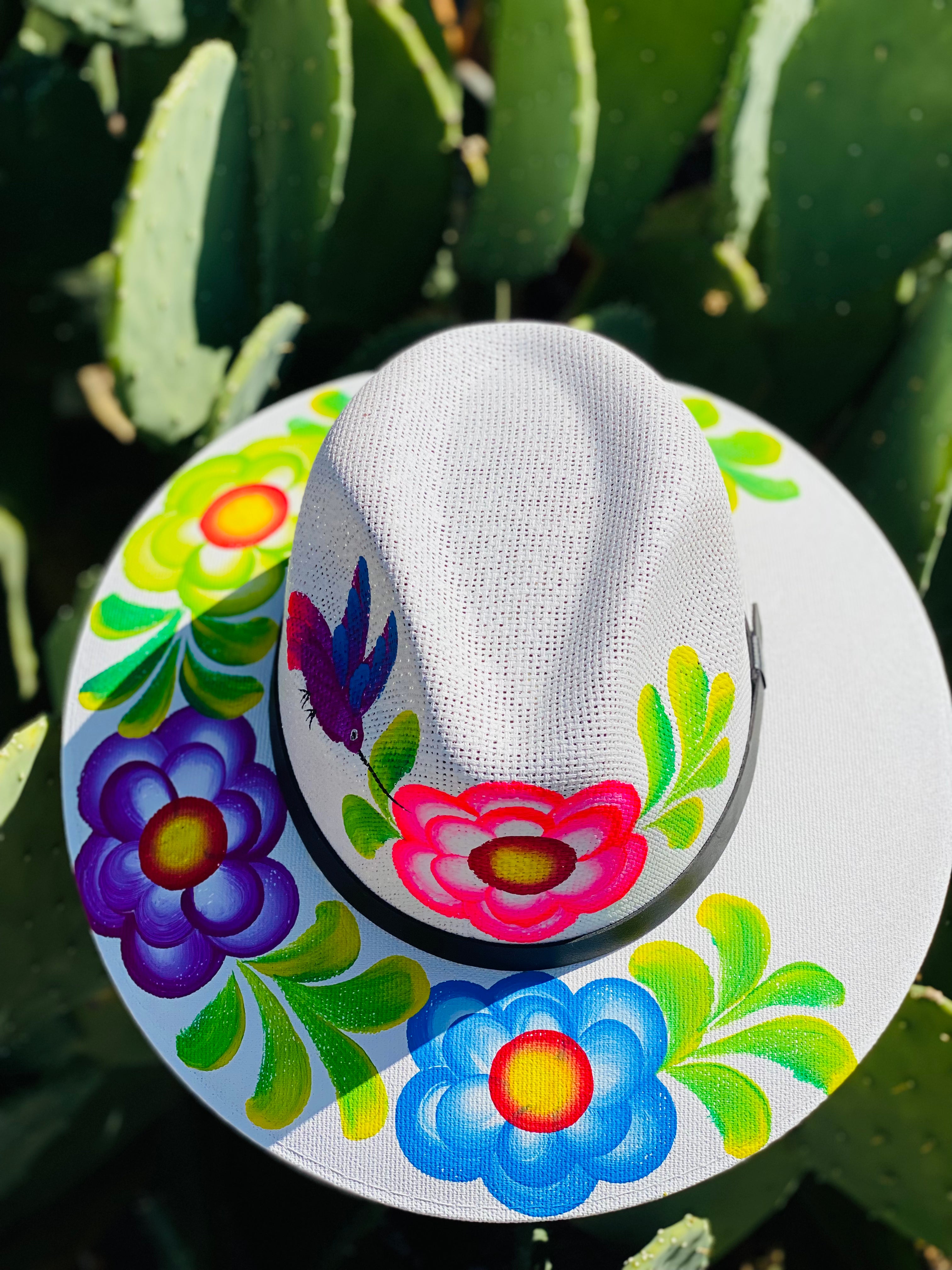 Colorful Flowers Gold Detail Grey Hand Painted Hat