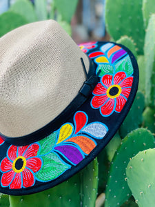 Blue Flowers Embroidered Hat