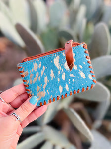 Loving The Change Turquoise & Gold Metallic Genuine Cowhide & Tooled Leather Coin Bag Wallet