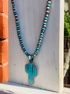 Desert Wild Turquoise Cactus Navajo Pearls Necklace