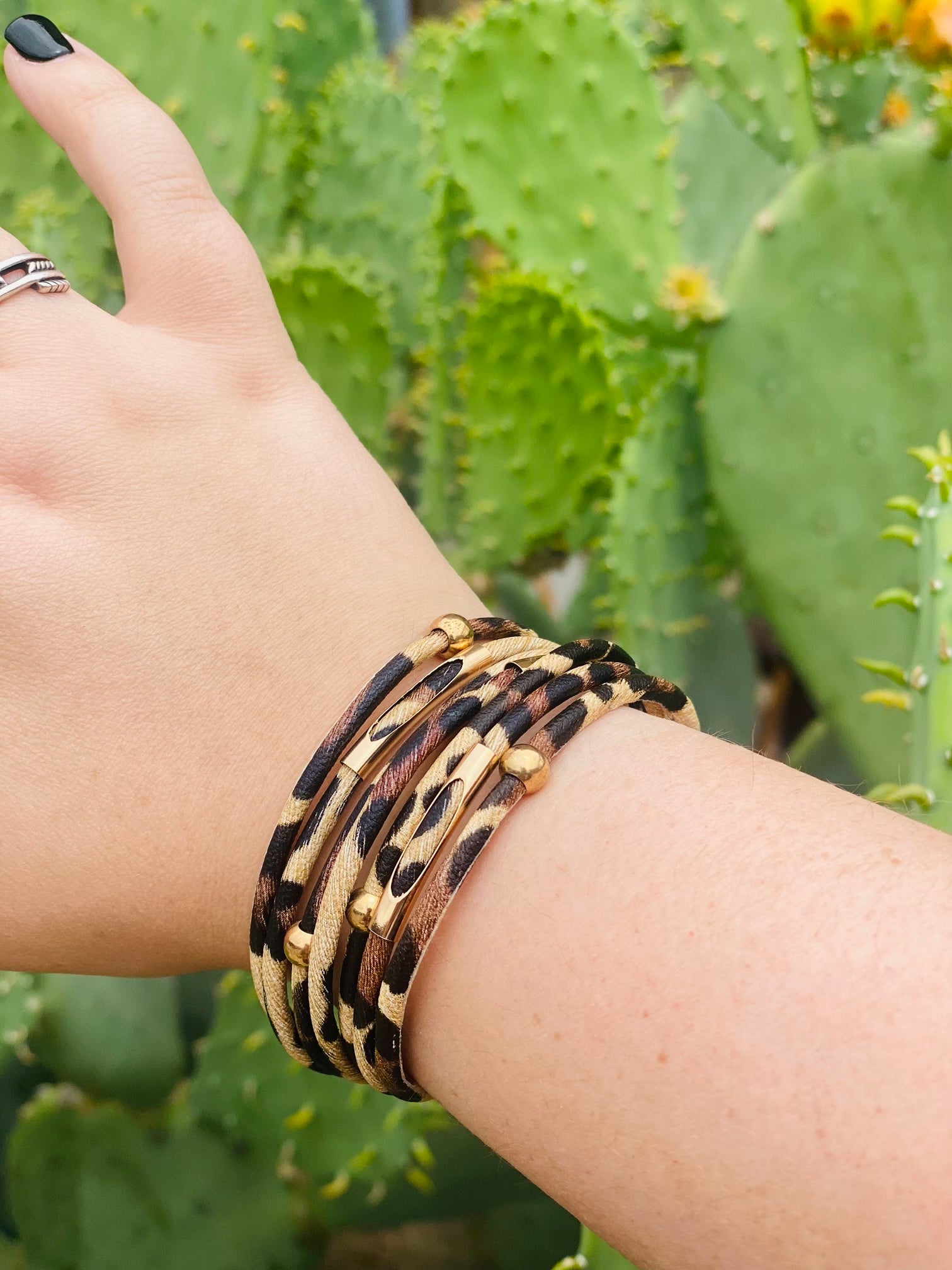 Life On The Wild Side Tan Leopard Layered Magnetic Bracelet