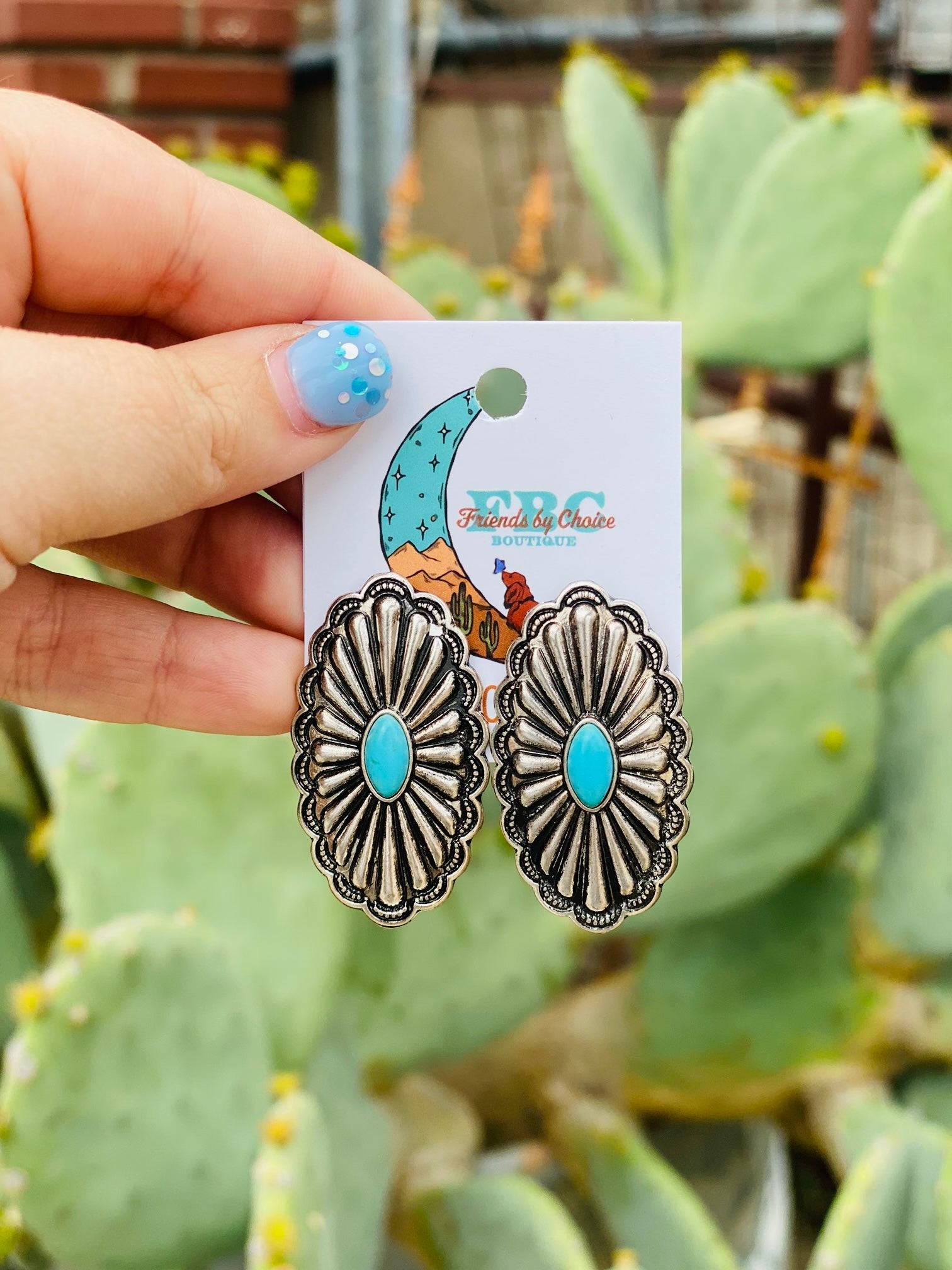 Just A Classic Turquoise Concho Post Stud Earrings