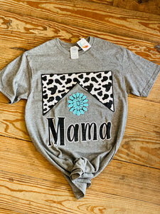 Mama Cow Print Turquoise Concho Comfy Tee