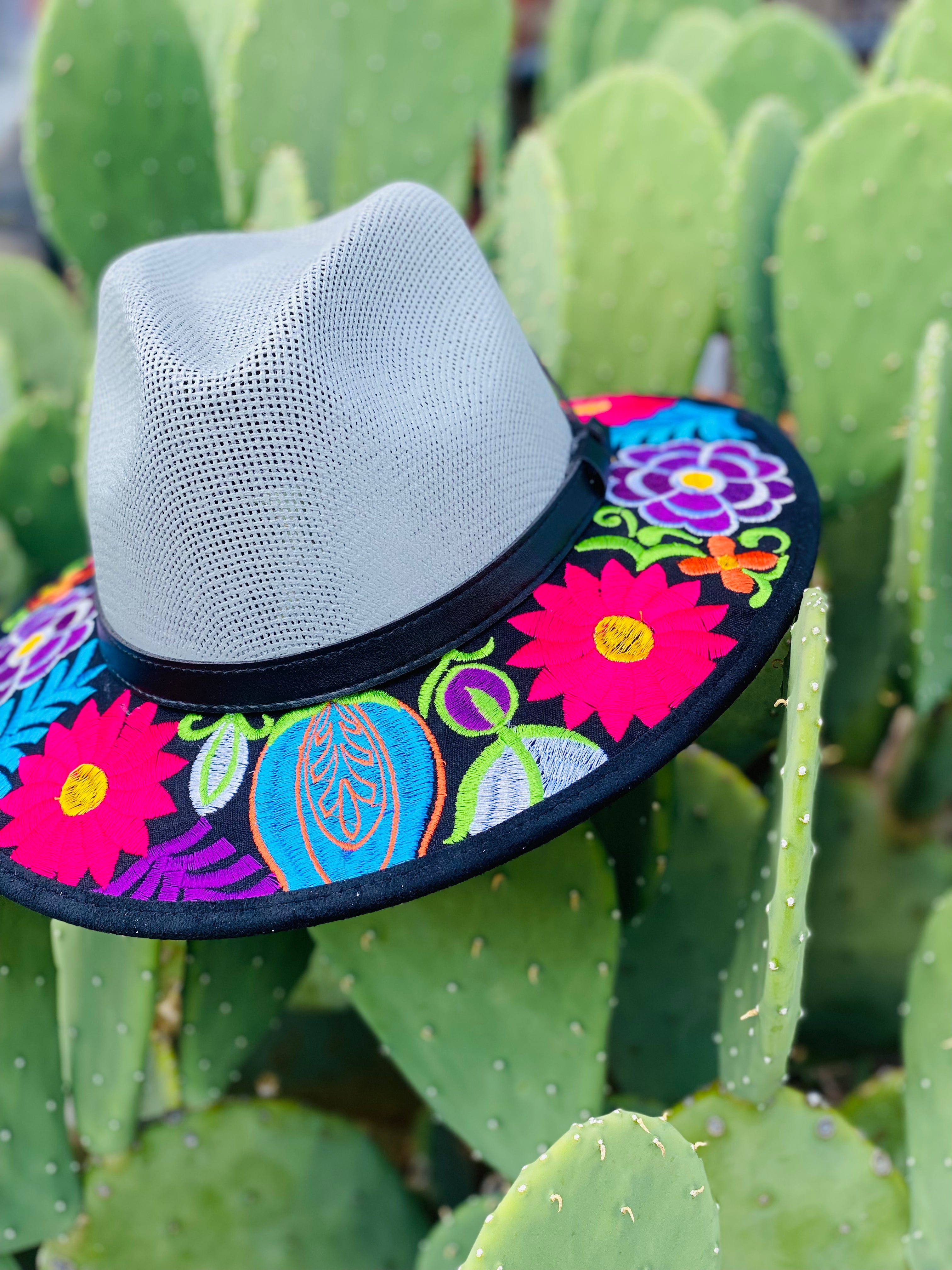 Blue Tulip & Flowers Embroidered Hat