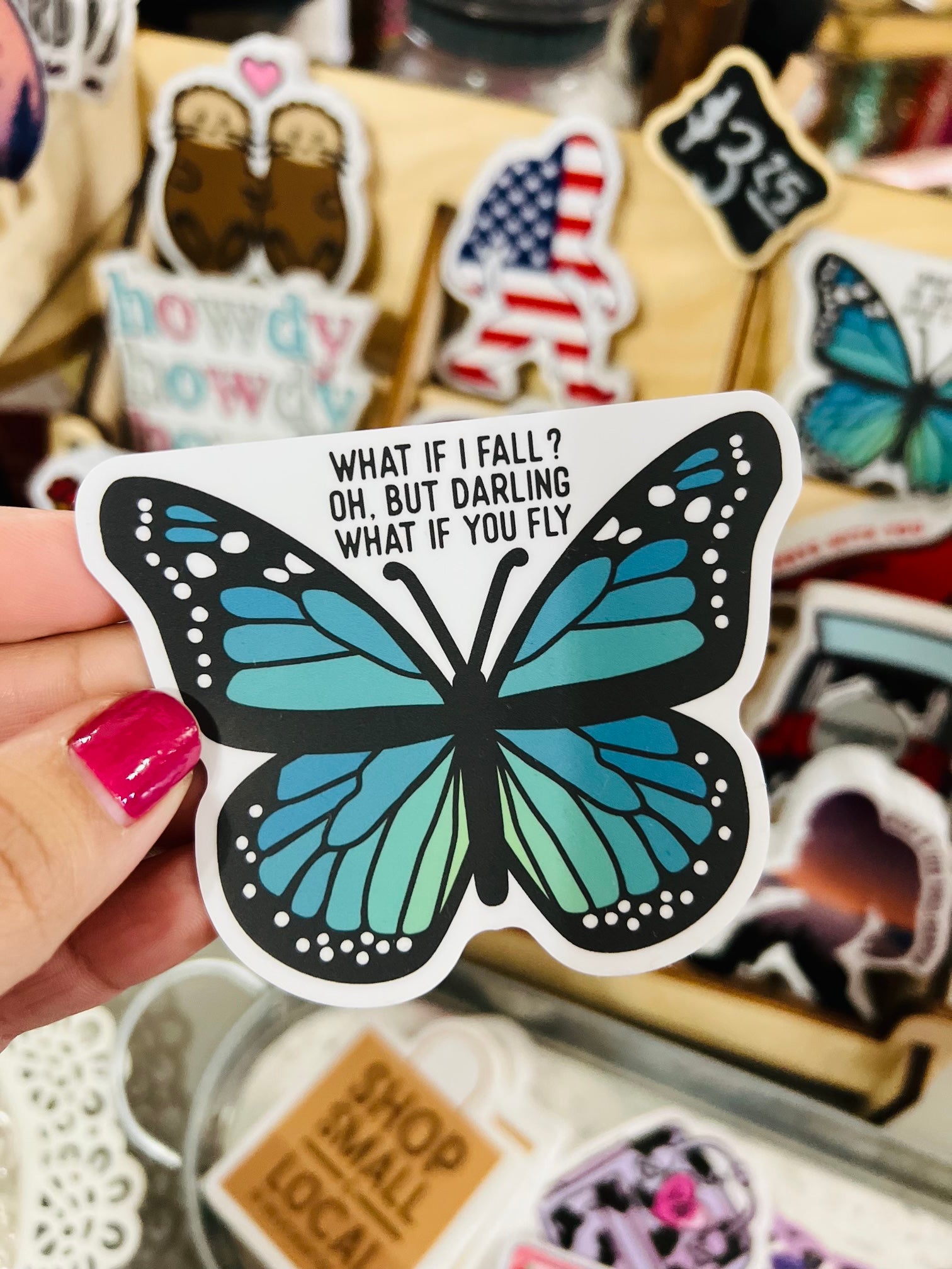 Blue Butterfly What If I Fall Sticker