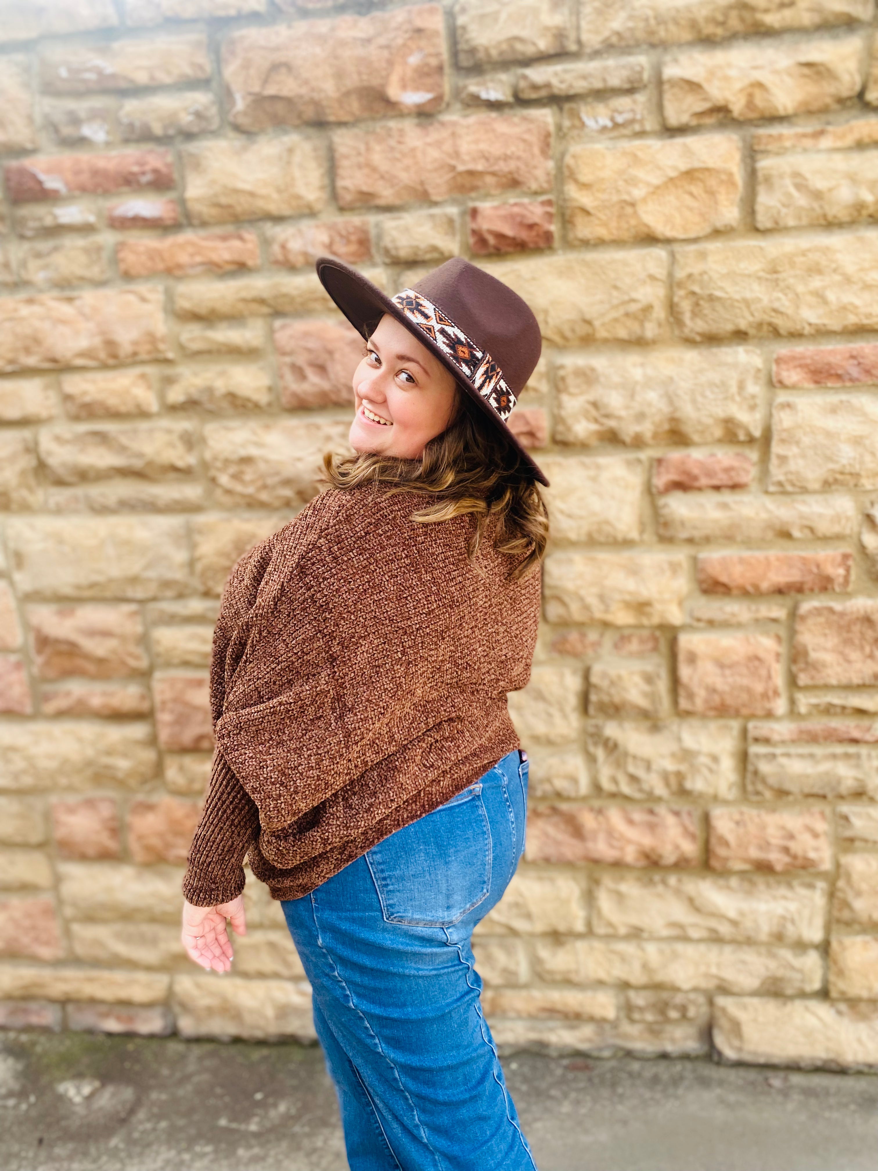 Sweater Late Than Never Brown Dolman Knitted Sweater